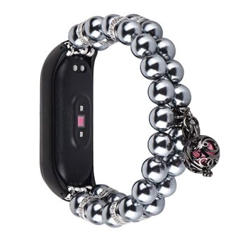 For Xiaomi Mi Band 4/Mi Band 3 Two Rows Faux Pearl Metal Ball Decor Bracelet Wrist Strap Smart Watch Band