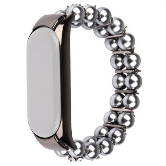 For Xiaomi Mi Band 3/4 Watch Strap Two Rows Faux Pearl Rhinestone Decorated Wrist Strap Smart Watch Band Bracelet