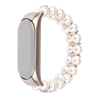 For Xiaomi Mi Band 5/Mi Band 6 Two Rows Faux Pearl Rhinestone Decor Wrist Strap Smart Watch Band Bracelet