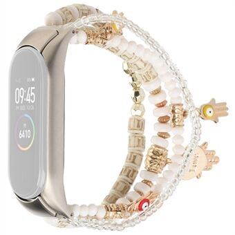 For Xiaomi Mi Band 3/4 Bohemian Beaded Bracelet Watch Band Smart Watch Replacement Strap with Hand of Fatima Pendant for Women