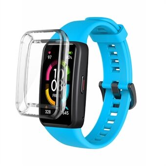 For Huawei Band 6 Soft Silicone Sports Wristband with Transparent TPU Case Full Around Bumper Frame Cover