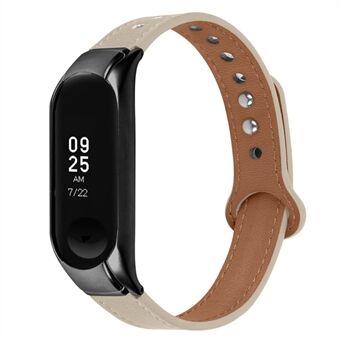 Adjustable Wrist Band for Xiaomi Mi Band 7 Top Layer Cowhide Replacement Strap with Double Rivet, Black Watch Case