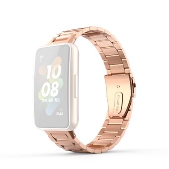 For Huawei Band 7 Three Beads Stainless Steel Anti-scratch Smart Watch Band Replacement Wrist Strap - Rose Gold