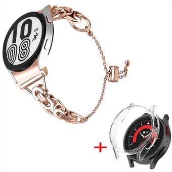 For Samsung Galaxy Watch 5 44mm Stainless Steel Band Bead Decor Bangle Bracelet with PC Protective Frame Cover