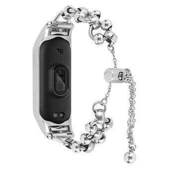 For Xiaomi Mi Band 3 / 4 Watch Strap Metal Bracelet Hollow Out Bead Decor Smartwatch Strap Replacement