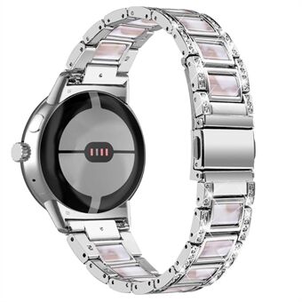 For Google Pixel Watch Stainless Steel Resin Band Bracelet Rhinestone Decor Replacement Wristband