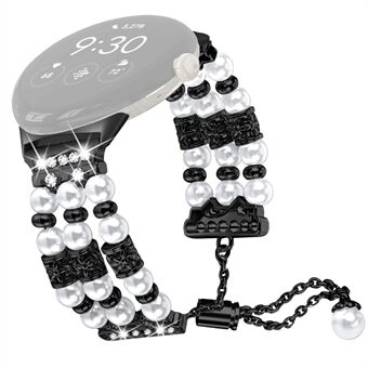 For Google Pixel WatchThree Rows Faux Pearls Beads Watch Band Replacement Wrist Strap Bracelet