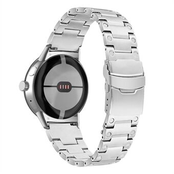 For Google Pixel Watch Stainless Steel Watch Strap Three Bead Replacement Watchband - Silver