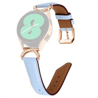 For Samsung Galaxy Watch 3 41mm / Watch 5 40mm / 44mm Split Leather Strap 20mm Rhinestone D-shape Connector Wrist Band with Rose Gold Buckle