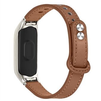 For Xiaomi Smart Band 8 Rivets Decor Watch Band Genuine Cowhide Leather Strap with Silver Watch Case