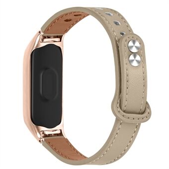 For Xiaomi Smart Band 8 Rivets Decor Watch Straps Genuine Cowhide Leather Bamboo Grain Watch Band with Rose Gold Watch Case