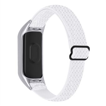 For Xiaomi Smart Band 8 Braided Solo Loop Watch Band Stretchy Nylon Elastic Straps with Silver Watch Case