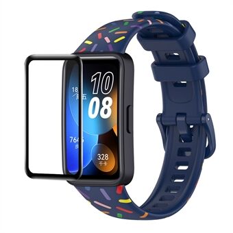 ENKAY HAT PRINCE For Huawei Band 8 Printed Silicone Watch Band with Soft PC Edge PMMA Screen Film