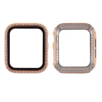 Electroplating Rhinestones Decor PC Frame Tempered Glass Protector Cover for Apple Watch Series 4/5/6/SE 44mm