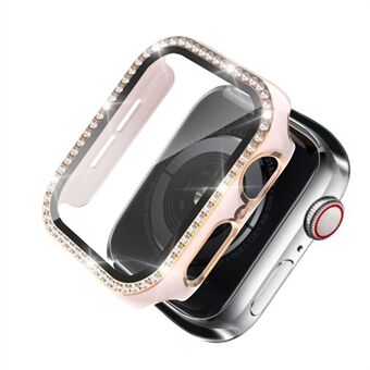 Bi-Color Electroplating Rhinestone Crystal PC Case Cover with Tempered Glass Screen Film for Apple Watch 4/5/6/SE 44mm