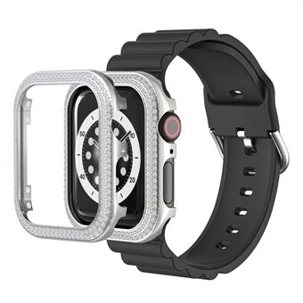 Double Rows Rhinestone Decor + Zinc Alloy Watch Case Cover for Apple Watch SE/Series 6/5/4 44mm - Silver