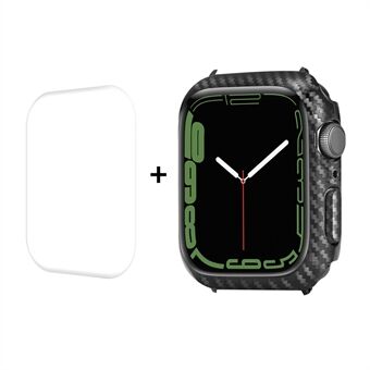 ENKAY Carbon Fiber Texture PC Hard Protective Watch Case with Hot Bending Curved PET Full Screen Protector for Apple Watch Series 7 41mm