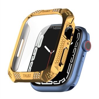 For Apple Watch Series 7 45mm Stylish Rhinestone Electroplating Rhombus Imprint Hard PC Case with Tempered Glass Screen Protector