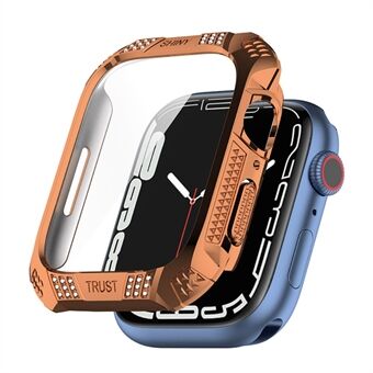 For Apple Watch Series 7 41mm Electroplating  PC Watch Protective Case Cover with Rhinestone Decor + Tempered Glass Screen Protector