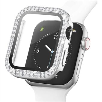 Rhinestone Decor Smart Watch Case Cover with Tempered Glass Screen Protector for Apple Watch Series SE/6/5/4 44mm