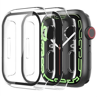 2Pcs Scratch-resistant 2-in-1 PC Watch Frame Cover with Tempered Glass Screen Protector Film for Apple Watch Series 7 41mm