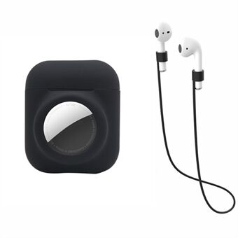 For AirPods with Wireless Charging Case (2019)/AirPods with Charging Case (2019)/(2016) + for AirTag 2-in-1 Silicone Protective Cover Case with Earphone Anti-lost Rope