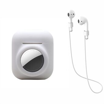 For AirPods with Wireless Charging Case (2019)/AirPods with Charging Case (2019)/(2016) + for AirTag 2-in-1 Silicone Protective Cover Case with Earphone Anti-lost Rope