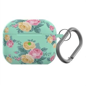 For Apple AirPods 3 Flower Pattern Printed Anti-drop Silicone Earphone Box Shell Protector with Hook - D