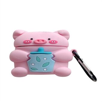 For Apple AirPods 3 Cute Piggy with Bottle Silicone Earphone Case Charging Box Anti-fall Cover Protector with Hook