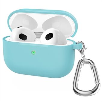 A060 Soft Silicone Earphone Cover for Apple AirPods 3, Shock-Absorbing Protective Case with Keychain