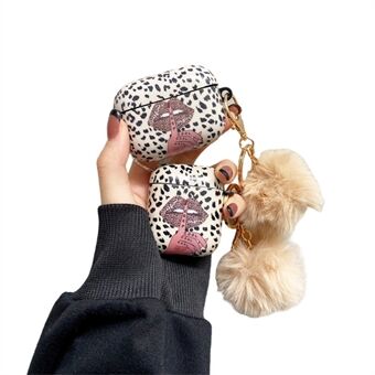 For Apple AirPods Pro Lip Leopard Pattern TPU Cover Anti-Drop Headset Case with Hair-Ball Pendant