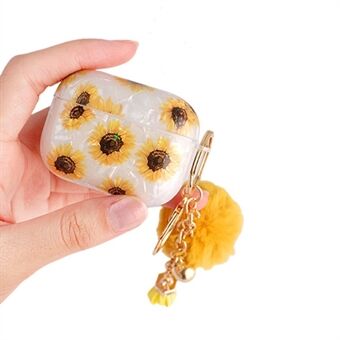 Protective TPU Cover for Apple AirPods Pro, Shell Texture Sunflower Pattern Earbuds Case with Hair-Ball Pendant