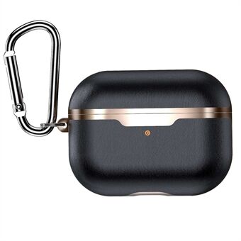 For Apple AirPods Pro PU Leather Coated TPU Anti-drop Earphone Case Splittable Protective Cover with Carabiner