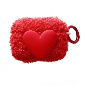 For Apple AirPods 3 Soft Fluff TPU Bluetooth Earphone Protective Case Cute Heart Decor Drop-proof Cover with Ring Buckle