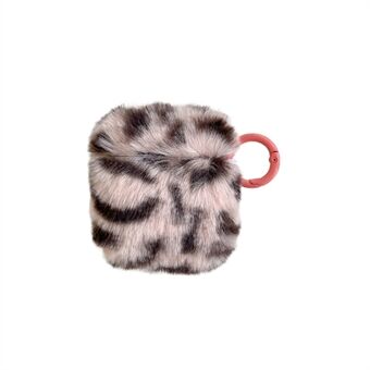 For AirPods with Charging Case (2016)  /  (2019)  /  AirPods with Wireless Charging Case (2019) Leopard Print Faux Fur Coated TPU Earphone Cover Drop-proof Case with Ring Buckle