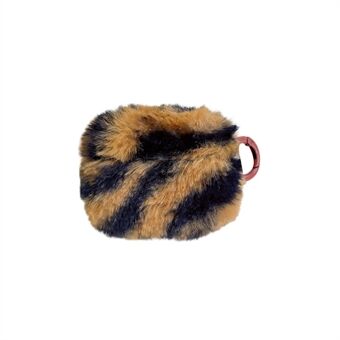 For Apple AirPods Pro Leopard Print Faux Fur Coated TPU Bluetooth Earphone Cover Anti-drop Protective Case with Ring Buckle