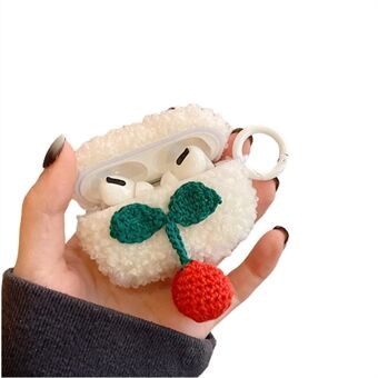 For Apple AirPods Pro 2 Knitted Cherry Decor Protective Earphone Case Fluffy Plush TPU Earbud Cover with Ring Buckle