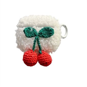 For Apple AirPods 3 Anti-drop Earphone TPU Case Knitted Cherry Decor Fluffy Plush Earbud Soft Cover with Ring Buckle