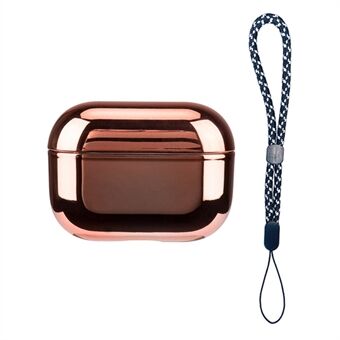 For AirPods Pro 2 Protective Case Stylish Electroplating Bluetooth Earphone TPU Anti-drop Cover with Lanyard - Rose Gold