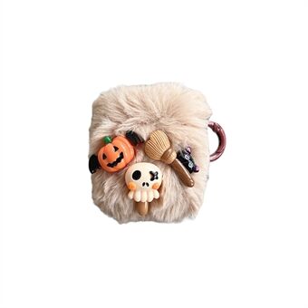 For Apple AirPods with Charging Case (2016)  /  (2019)  /  AirPods with Wireless Charging Case (2019) Little Ghost Skull Earphone Case Soft Fluff Earbud Cover with Ring Buckle