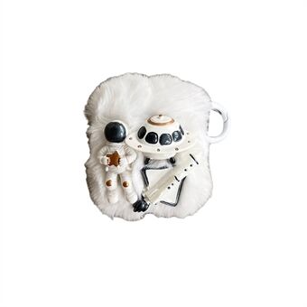 For AirPods with Charging Case (2016)  /  (2019)  /  AirPods with Wireless Charging Case (2019) Astronaut Spaceship Rocket Faux Fur+TPU Earphone Cover Protective Case with Ring Buckle