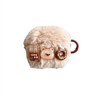 For Apple AirPods 3 Fluff + TPU Cover Cartoon Bear / Doughnut / Chocolate Bluetooth Earphone Protective Case with Hook