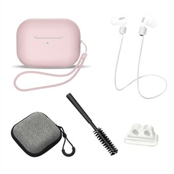 6Pcs / Set for AirPods Pro 2 Silicone Protective Cover + Anti-lost Rope + Storage Case + Brush + Watch Band Earbud Holder + Hand Rope