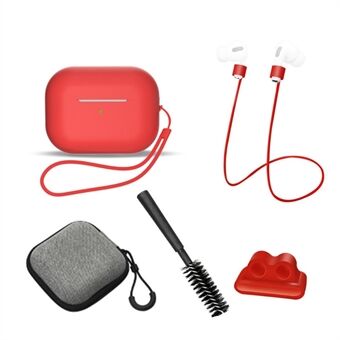 6Pcs / Set for AirPods Pro 2 Silicone Protective Cover + Anti-lost Rope + Storage Case + Brush + Watch Band Earbud Holder + Hand Rope