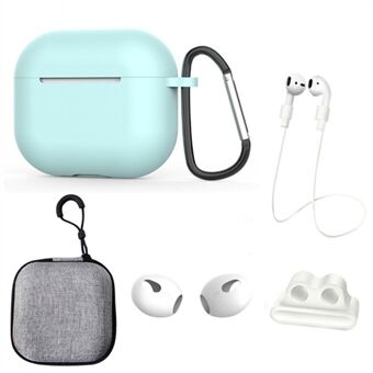 For Apple AirPods 3 6-in-1 Silicone Case Anti-lost Lanyard Watch Band Holder Ear Hanger Ear Cap Storage Box