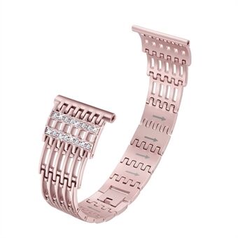 Stripe Rhinestone Decor Metal Watch Band for Fitbit Versa