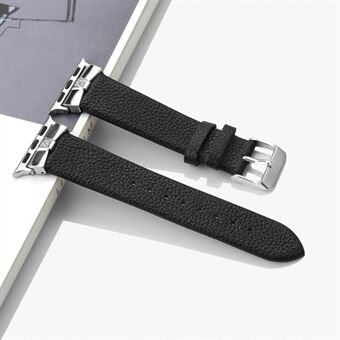 Rhinestone Decor Genuine Leather Watch Band for Apple Watch Series 5 4 44mm, Series 3 / 2 / 1 42mm - Black