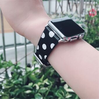 Dots Pattern Genuine Leather Watch Strap Watchband for Apple Watch Series 1 2 3 38mm / Apple Watch Series 4 5 40mm