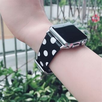 Dots Pattern Genuine Leather Watch Strap Watchband for Apple Watch Series 1 2 3 42mm / Apple Watch Series 5 4 44mm