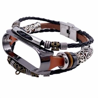 Zinc Alloy Frame + Leather Strap Replacement Beading Bracelet Retro Wrist Band for Mi Band 5/6/6 NFC